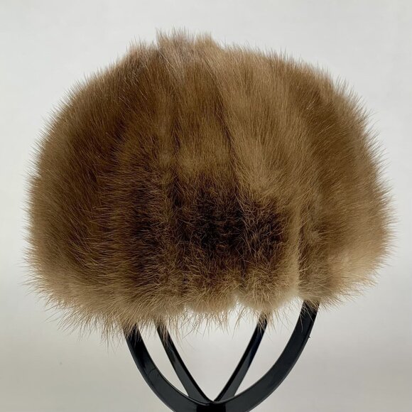 Womens Hat Vtg 1960s Light Brown Mink Fur Pillbox Mid Century Modern Luxury main image 6